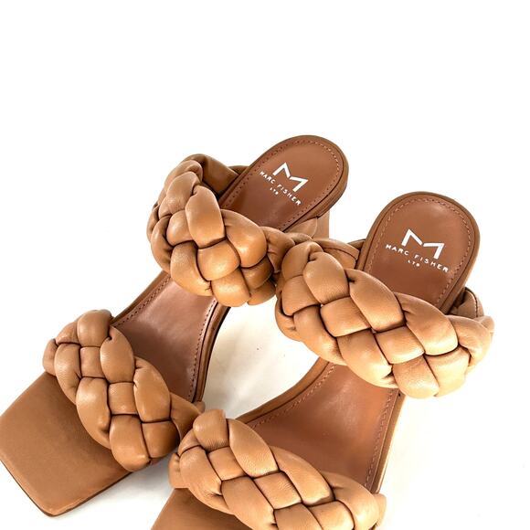 Marc Fisher Hammy Slide Heels 6 NWOT Tan Leather Square Toe Slip On Braided Mule - Picture 8 of 8